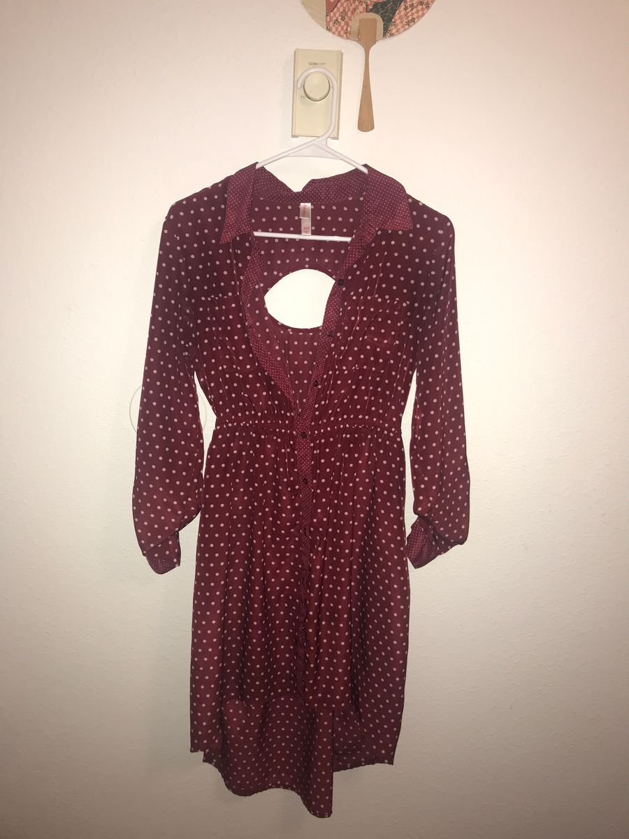 Maroon Longsleeve Polka-dot Dress